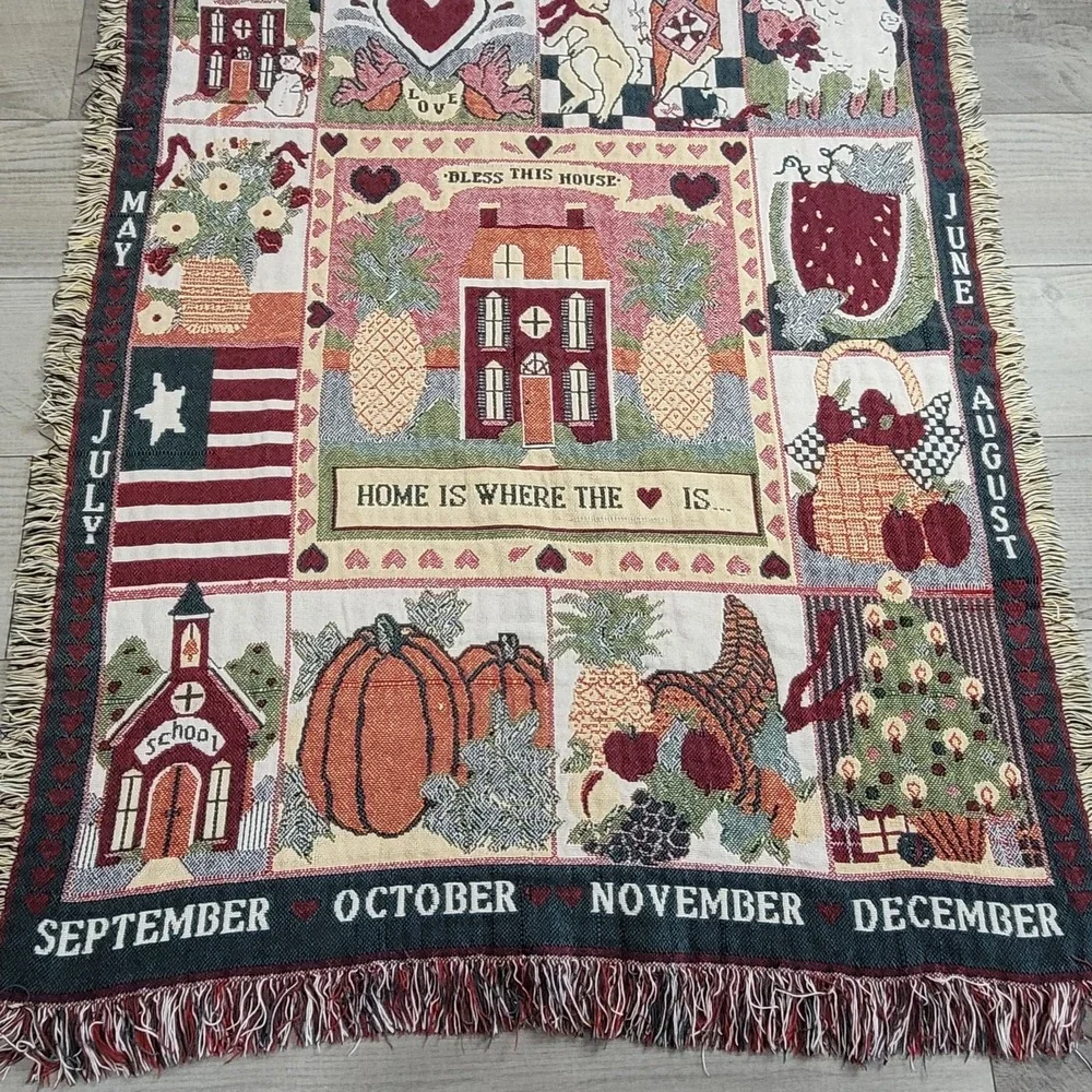 ❤️Home Is Where the Heart Is Woven Calendar Throw Blanket 45 × 58  Double‑sided